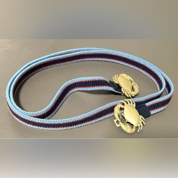Tory burch Crab Clasp Striped Webbing Skinny Elastic Belt Blue Red - Picture 14 of 16